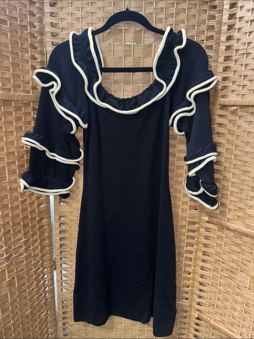 Anne Fontaine Black Ruffle-Trim Women's Dress with Cream Accents